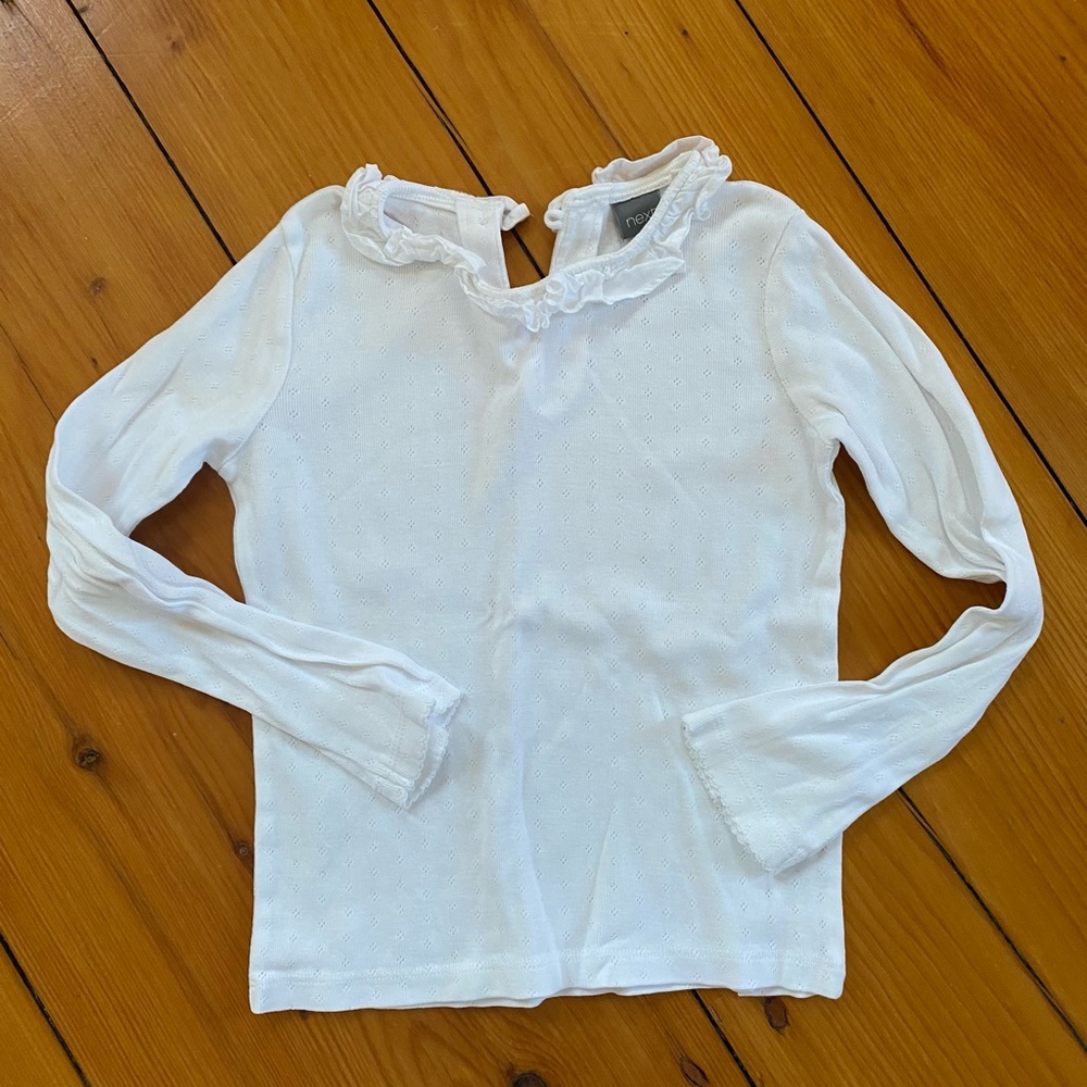 Next brand White Ruffled Kids pointelle Top